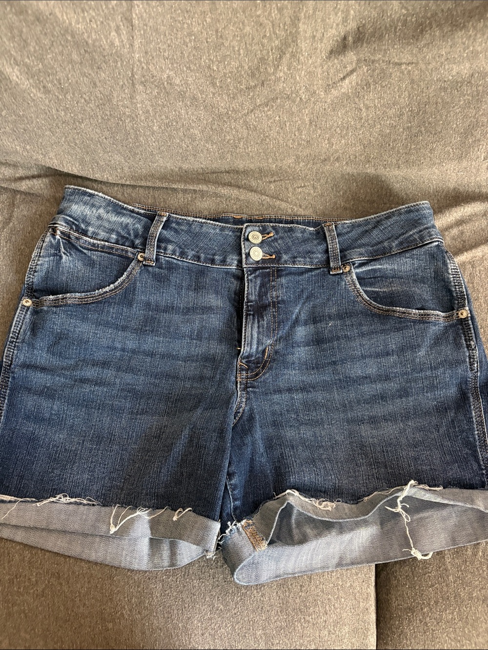 Maurices Medium Blue Double-Button Rolled Fray Hem Denim Shorts